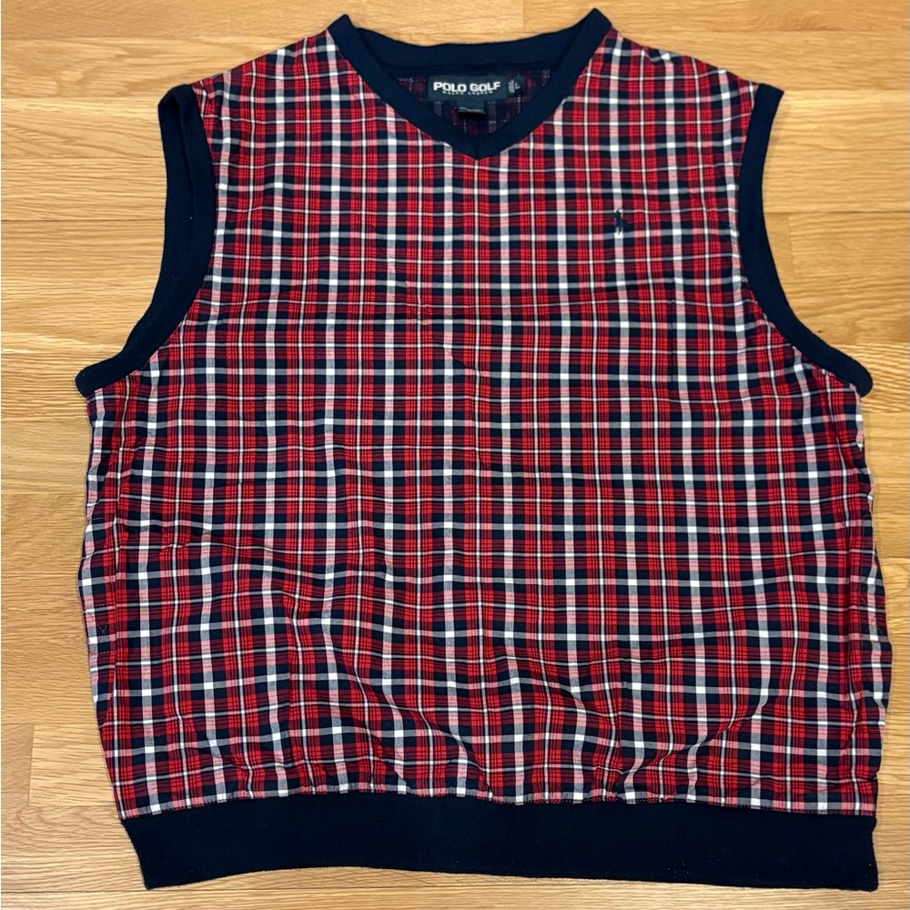 Vintage Polo Golf Ralph Lauren Plaid V Neck Pullover Vest/ Side Pockets/ /Size L